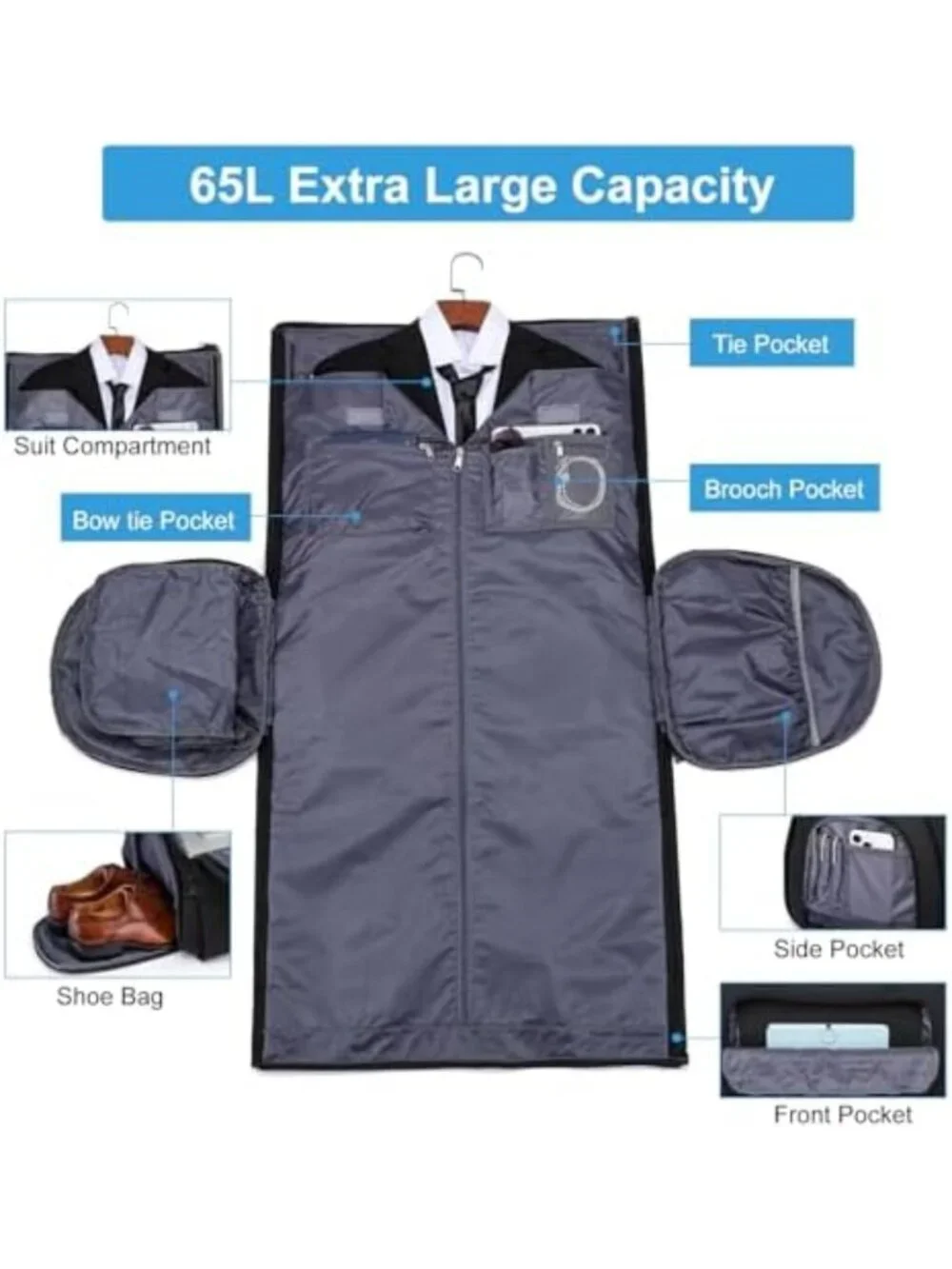Convertible Duffle Bag & Garment Bag for Travel, Carry-On with Shoe Compartment